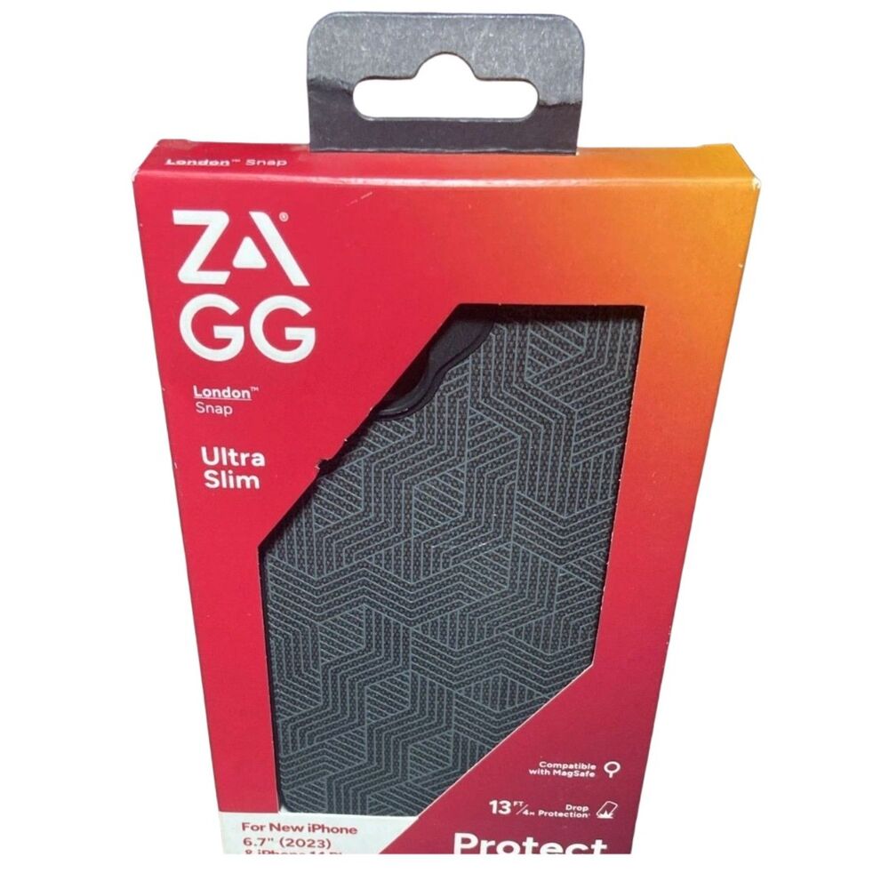 ZAGG London Snap MagSafe iPhone 15/14 Plus Case Black Fabric NEW Fast Ship